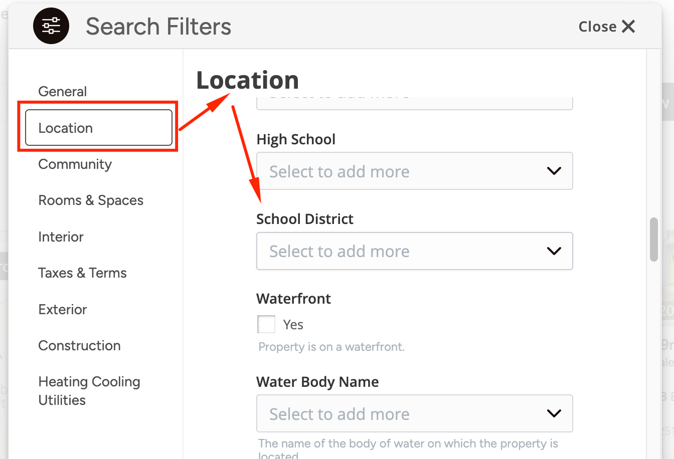 school search filter